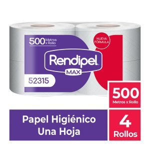 Papel Higiénico Rendipel Max Una Hoja 4 Rollos x 500 Metros