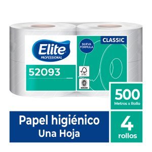 Papel Higiénico Elite Classic Una Hoja 4 Rollos x 500 Metros